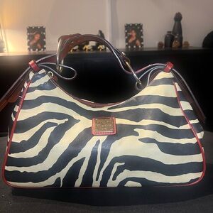 Dooney & Bourke Zebra Print Satchel with Red Trim